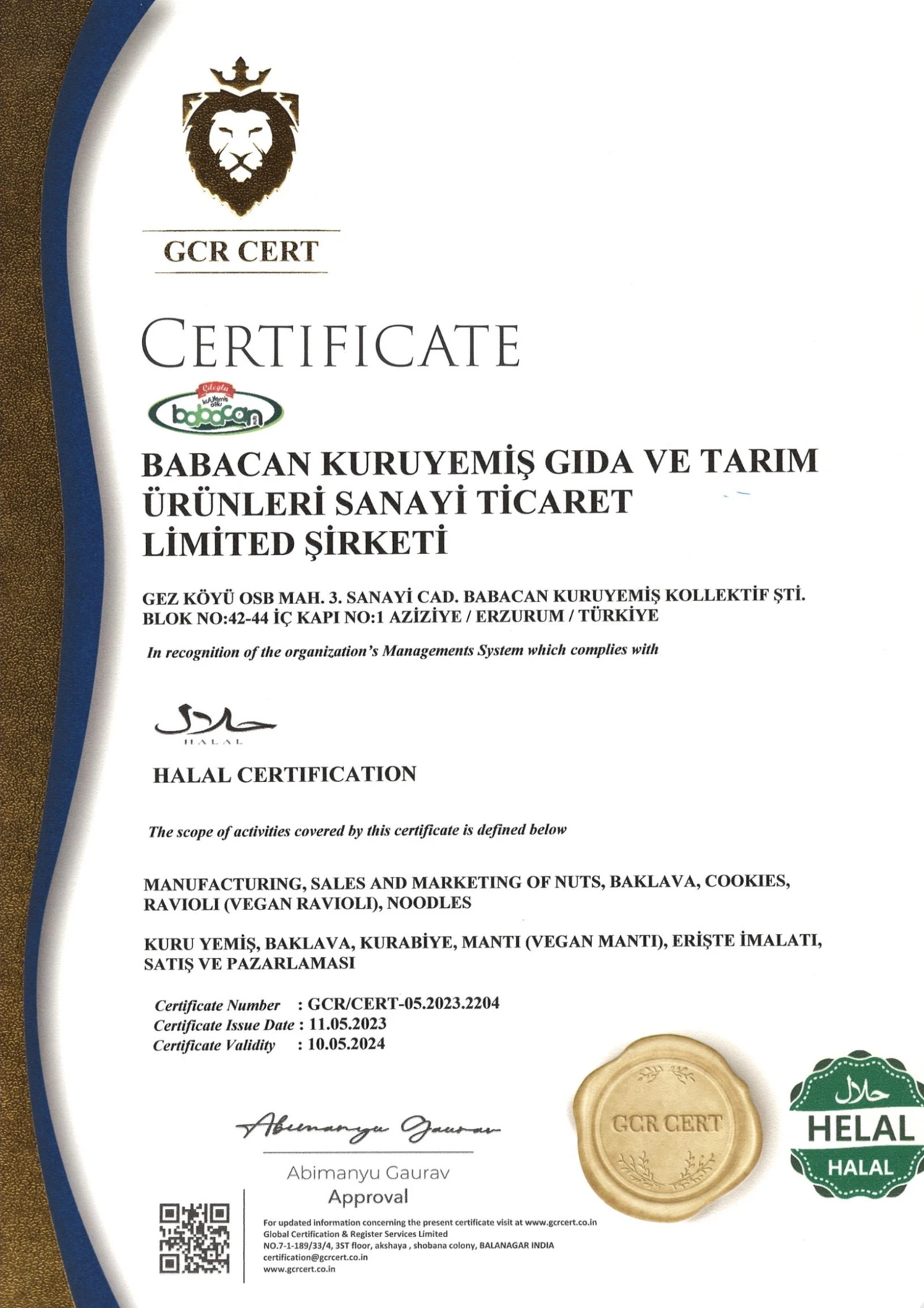 Helal belgesi örneği
